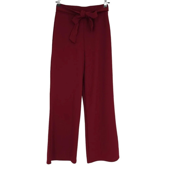 iris Pants - Iris Wide Leg Pants Trousers Burgundy High Rise Pull On Stretch Waist Tie Belt